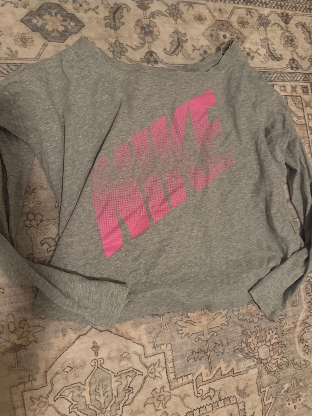 Nike Gray Crewneck with Pink Gradient Logo